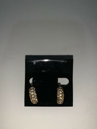 Vintage Signed Monet Dainty Gold Tone Half Hoop Rhinestone Clip On Earrings
