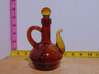 Vintage Amber Glass Oil And Vinegar Cruet Bottle With Glass Stopper 6 "