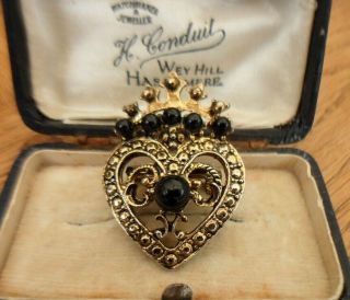 Vintage Jewellery Scottish Celtic Luckenbooth Heart Crown Love Token Brooch Pin