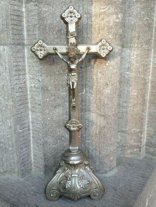 Antique Vintage Germany Pedestal Ornate Art Nouveau Styl Standing Crucifix Jesus