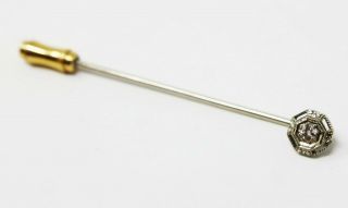 Antique Art Deco Era 18k White Gold Stick Pin With Diamond Signed