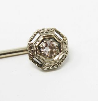 Antique Art Deco era 18k white gold stick pin With Diamond Signed 3