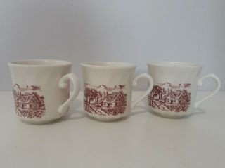 Set Of 3 Vintage Churchill The Brook Pink Red Cup Mug Cottage House