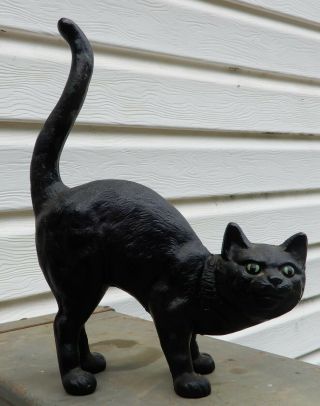 Vintage Cast Iron Black Cat With Green Eyes Halloween