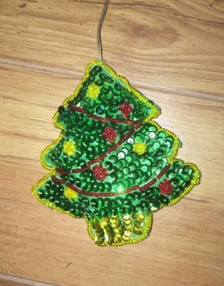 Vintage Handmade Felt Christmas Ornament Tree With Sequins & Beading