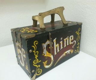 Vintage Antique Shoe Shine Box Metal Foot Rest 5 Cent Display 3