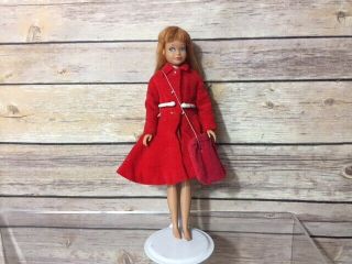 Vintage Skipper Doll Barbie Red Hair Blue Eyes Red Dress Coat Japan Mattel 1963