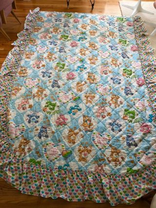 Vintage Care Bears Heart Ruffle Bedspread Twin Size Bedding Blanket Fabric