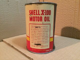 Vintage SHELL X - 100 Motor Oil Can Metal FULL Mobil Sinclair Tydol Conoco Texaco 3