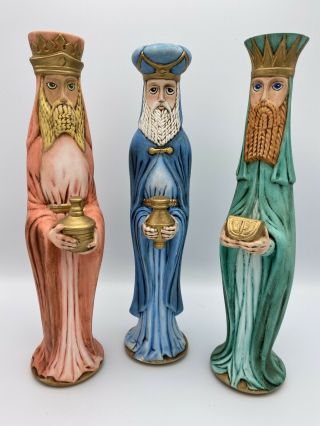 Vintage Signed Wise Men Nativity Christmas Ceramic Mid Century Modern Set/3
