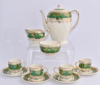 Vintage Crown Ducal Coffee Set For 4: Coffee Pot,  Demitasse Duos,  Creamer,  Sugar