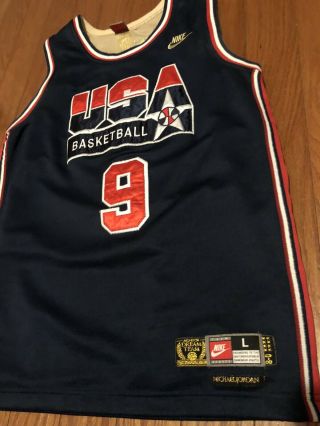 Retro 90s Vintage MICHAEL JORDAN Nike USA Olympic Dream Team Jersey YOUTH L GOLD 2