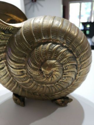 Patina LARGE HEAVY Vintage Brass Nautilus Shell Planter Seashell Snail 2
