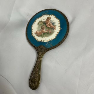 Vintage Antique Cherub Hand Held Mirror Unique Pre Owned