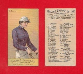1888 Allen & Ginter - N22 Racing Colors Of The World - J.  D.  Morrisey Vg,