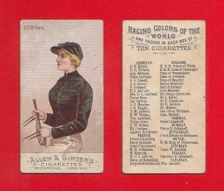 1888 Allen & Ginter - N22 Racing Colors Of The World - D.  D.  Withers Vg,