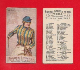1888 Allen & Ginter - N22 Racing Colors Of The World - N.  W.  Kitson Ex,