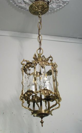 Antique Vintage Bronze Chandelier Pendant Petite Ornate 2 Light Fixture.  Lamp