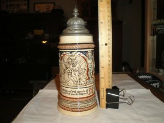 Vintage Ceramic Lidded 1/2l German Beer Stein,  10 - Inches Tall,  Perfect Cond,  11