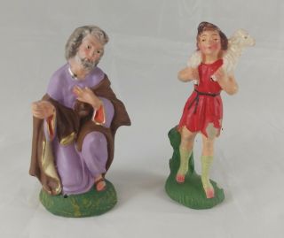 Vintage Nativity 2 Shepherds Chalkware (?) Made In Italy 4 " Figurine Shepards
