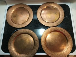 4 Vintage Antique Copper Hammered Dinner Charger Plates Arts & Crafts Craftsman