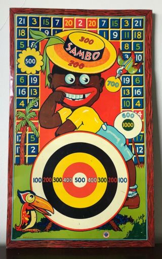 Antique 1932 Usa Black Sambo Toy Tin Dart Target Sign Board Game Wyandotte Ny