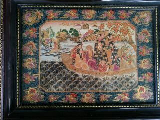 Vintage Asian Chinese Hand Painted Porcelain Plaque Tile Artwork People Nature