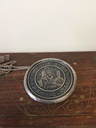 Vintage Sterling Silver Pendant Brooch Hecho En Mexico Calendar Aztec Mayan 925