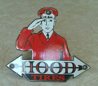 Vintage Porcelain Hood Tires Service Station Sign