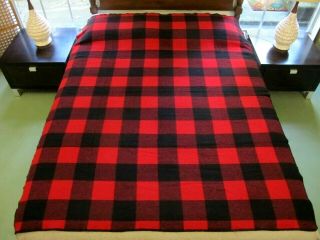 Gently Vintage Usa Made Marlboro Buffalo Check Red Black Wool Blanket; Twin