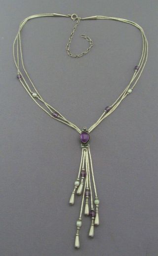 Vintage Old Pawn Carolyn Pollack Sterling Liquid Silver Amethyst Tassel Necklace