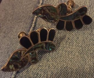 Vintage Sterling Onyx & Abalone Mexico “hs” Earrings 5 Grms