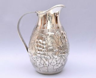 Solid Silver Repousse Pitcher / Wine Jug.  718 Grams / 25.  33 Ounce