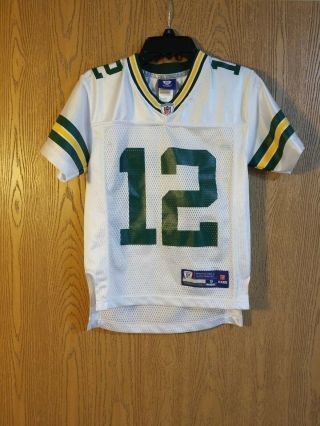 Reebok On Field Green Bay Packers Aaron Rodgers 12 White Jersey Youth S (8) Euc