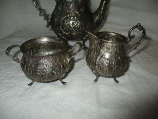 Three Piece Antique Norwegian 830 Purity Fine Silver Coffee Tea Set 555.  4 Grams 2