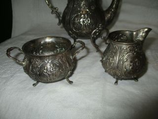 Three Piece Antique Norwegian 830 Purity Fine Silver Coffee Tea Set 555.  4 Grams 3