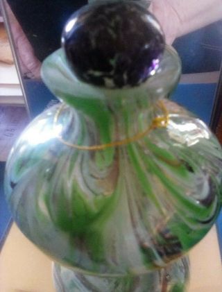 Murano Glass Vtg Perfume Bottle Hand Blown Art Glass Green & Deep Purple Swirl