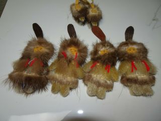 Antique Seal Fur Eskimo Inuit Or Northwest Indian Moccasins Beaded With 4 Dolls