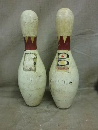 2 Vintage Brunswick Score - King Wood Bowling Pins
