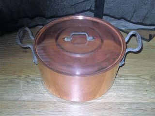 Vintage French Hammered Copper Cuisine Casserole Stew Pan Tin Line 2mm Gauge 4kg