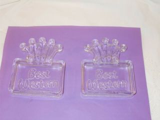 Vintage Best Western Clear Glass 2 Ashtrays 1984 With Crown Euc