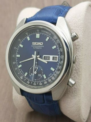 Rare Vintage Seiko Automatic Chronograph 6139 - 6012 Blue Dial Mans Watch