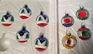 9 Vintage Hand Crafted Glass Christmas Tree Ornaments