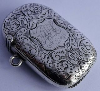 Gorgeous Victorian Hand Chased Solid Sterling Silver Vesta Case,  1898