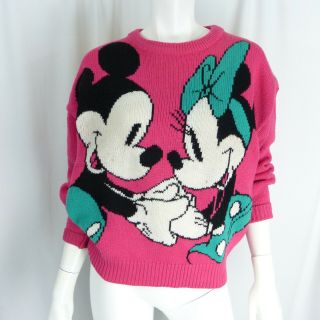Vintage Mickey & Co.  By J G Hook Minnie Mouse Pink Sweater Size Medium 80s 90s