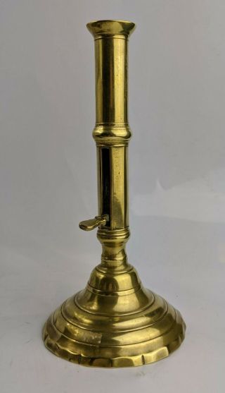 A Fine 18th Century Push Up Ejector Brass Candlestick - Antique Fine Quality