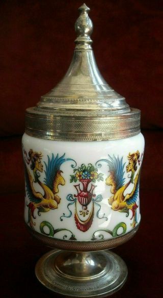 Vintage Tobacco Jar Painted Porcelain Silver Plate?? Risque Women