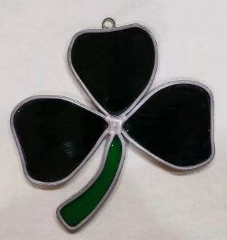 Vintage Lead Stained Glass Sun - Catcher Irish Green Three Leaf Clover Vgc