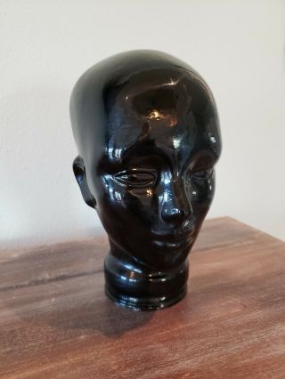 Vintage Black Glass Mannequin Head Hat Wig Scarf Sunglass Display Store 11.  5 "