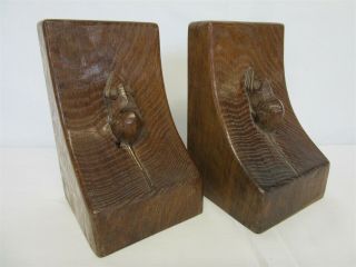 Robert Thompson Mouseman Solid Oak Hand Carved Bookends